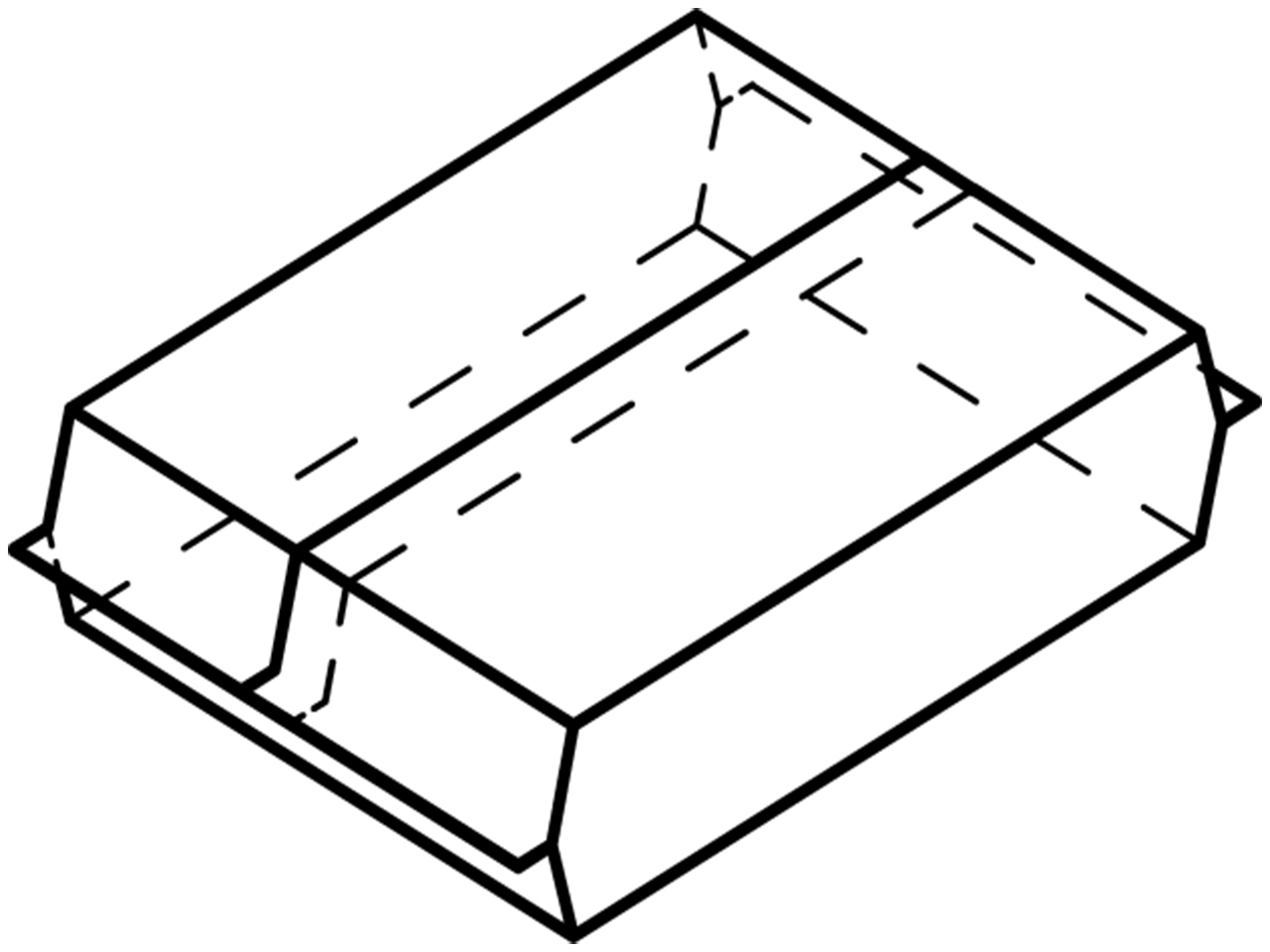 Illustration av pappersförpackning med två sidor limmade