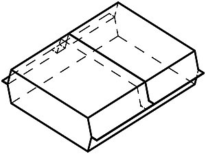 Illustration av pappersförpackning med två sidor sydda